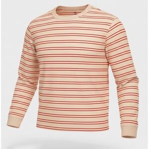 Mode of One Mens Long Sleeve Relaxed Fit Stripe TShirt in Cinnamon Brûlée size S